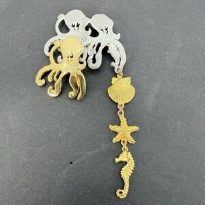 Vintage Ultra Craft Sealife Articulated Brooch With Octopus, Seahorse,  Shell